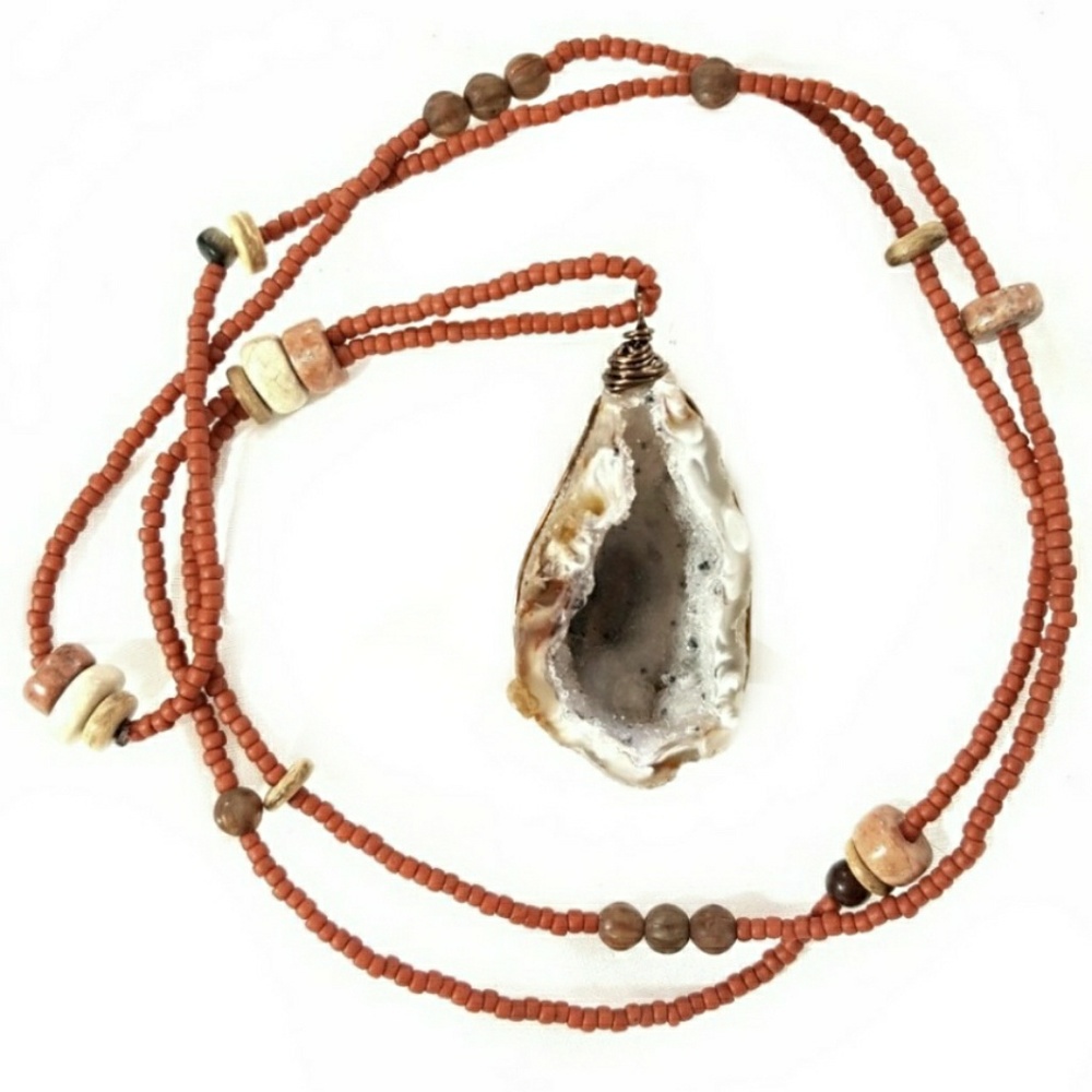 Ancient Crystallized Geode Beaded Necklace